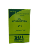 SBL Bio-Combination 23 Toothache Homeopathic Medicine Tablet 25g packaging for toothache relief.