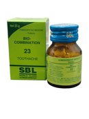 SBL Bio-Combination 23 Toothache Homeopathic Medicine tablets 25g packaging and bottle for dental pain relief.