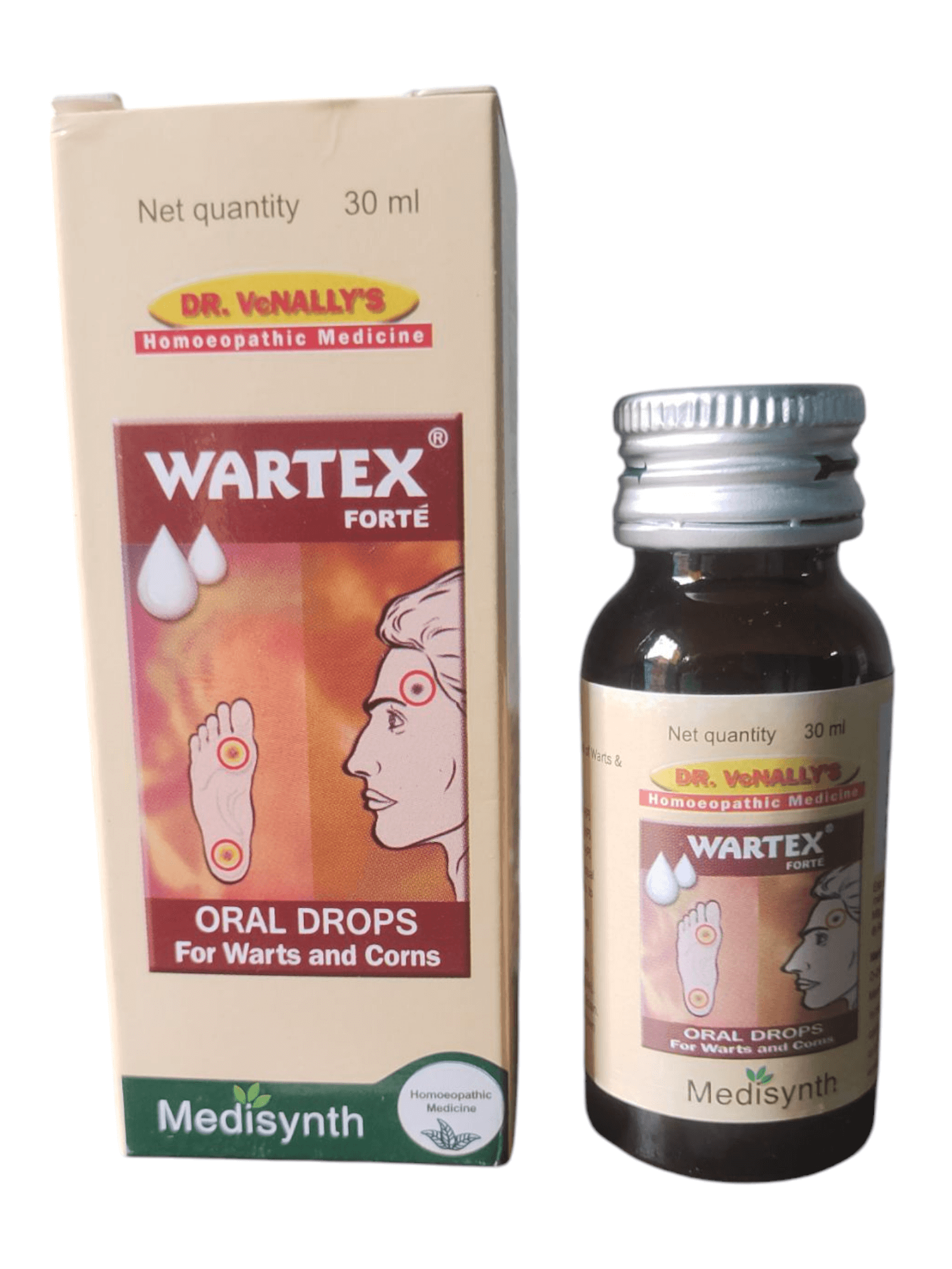 "Dr. Venallys Wartex Forte Drops Homeopathic Medicine 30ml for warts, corns, and skin growth treatment"