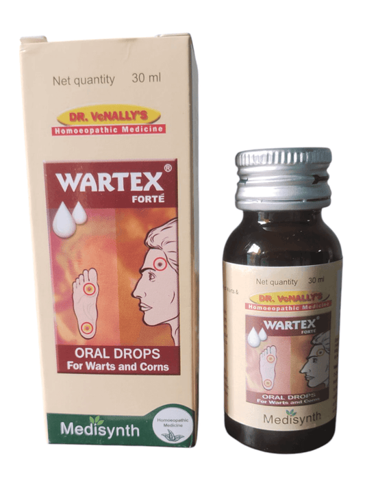 "Dr. Venallys Wartex Forte Drops Homeopathic Medicine 30ml for warts, corns, and skin growth treatment"