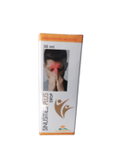 Box of Sinusities Plus Drop with a person holding their nose on a white background
