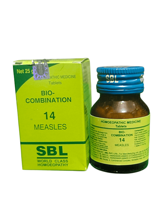 SBL BIOCOMBINATION NO. 14 MEASELS TABLETS HOMEOPATHIC MEDICINE 25G bottle with packaging