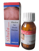 A product image featuring Similia Sihula Tablet, which is a homeopathic remedy in a small bottle with a white label, alongside its packaging box. The label and box are primarily in red and white colors with text detailing the product name and purpose.