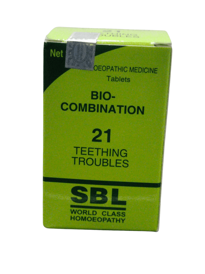 SBL Bio-Combination 21 homeopathic tablets for teething troubles in infants and toddlers, 25g package.