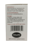 Back of a medication box with text and a barcode on a white background