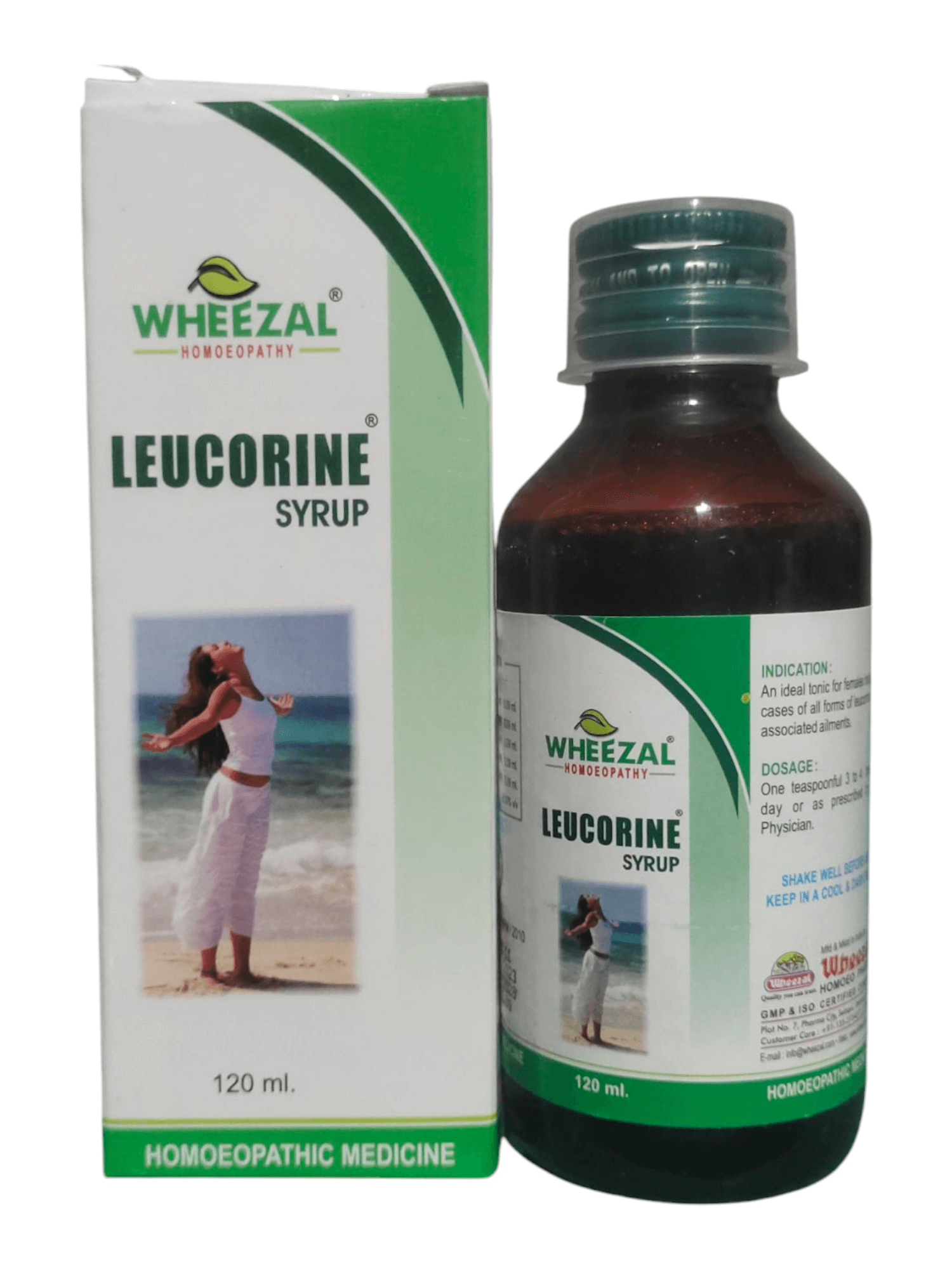 Wheezal Leucorine Syrup bottle and packaging on a white background