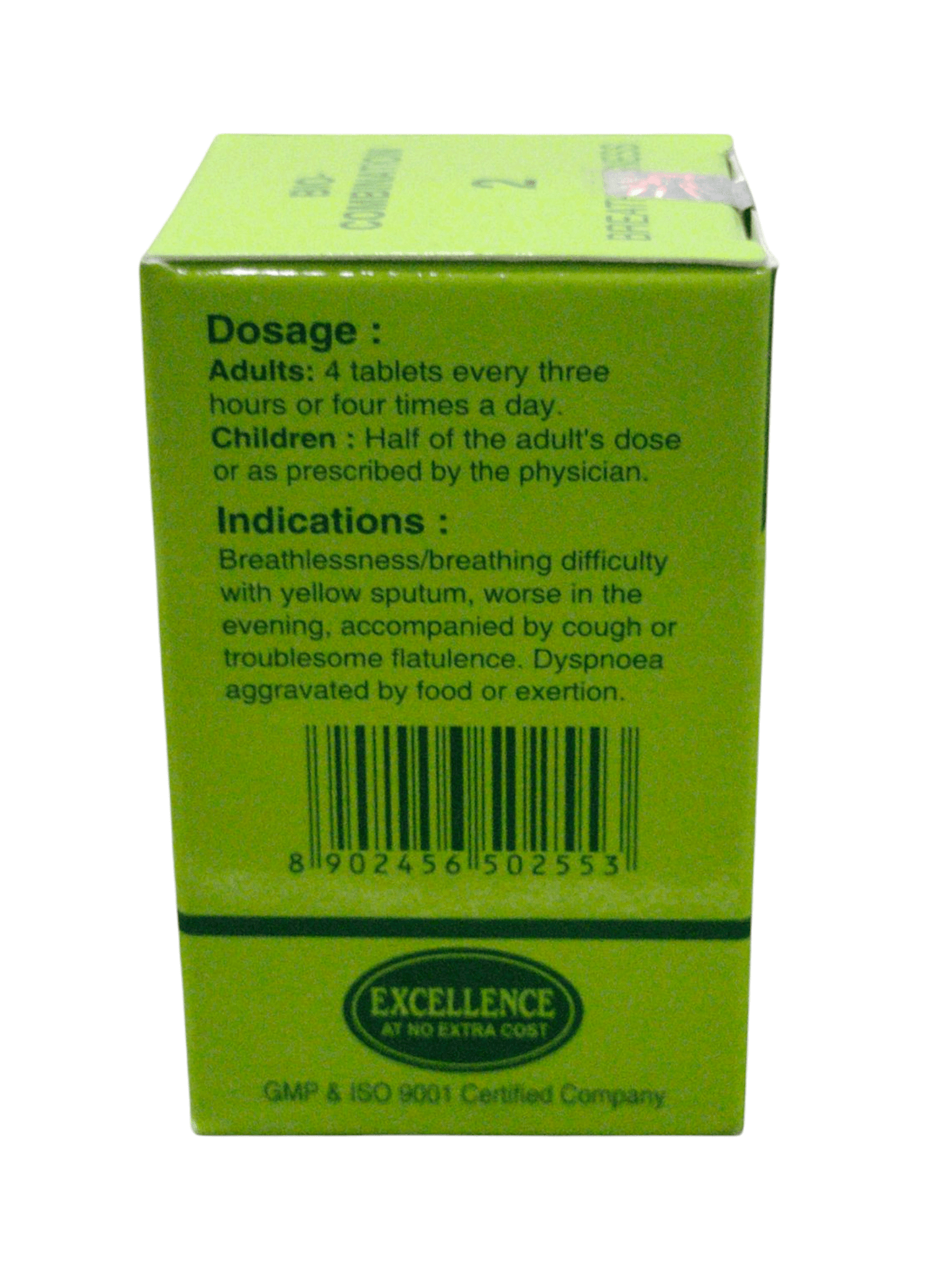 SBL Bio-Combination No. 2 homeopathic medicine box showing dosage and indications for breathlessness relief.